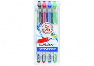 Набір ручок масляних SCHNEIDER SLIDER 4 кольора: чорн., черв., син., зел. S151294