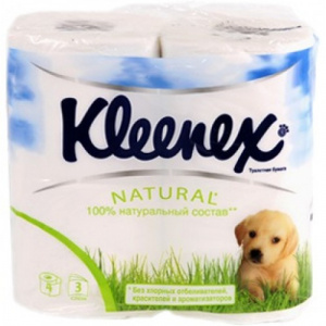 Папір туалетний Kleenex Natural 3шар/ 4рул. целюлоза білий.